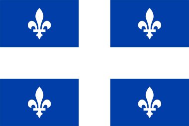 Quebec Eyaleti bayrağı (Kanada, Kuzey Amerika) Fleurdelise, dört fleur-de-lis arasında simetrik çapraz yüklenmiş mavi alan
