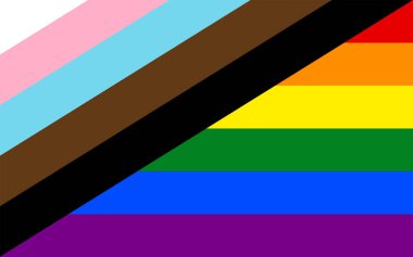 Yeni Gurur Bayrağı, LGBT gurur rengarenk arkaplan, kırmızı, turuncu, sarı, yeşil, mavi ve mor, siyah, kahverengi, açık mavi, pembe ve beyaz