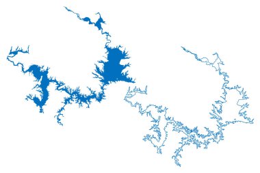 Danjiangkou Gölü (Çin Halk Cumhuriyeti, PRC) harita vektör illüstrasyonu, kroki çizimi Danjiangkou Barajı haritası