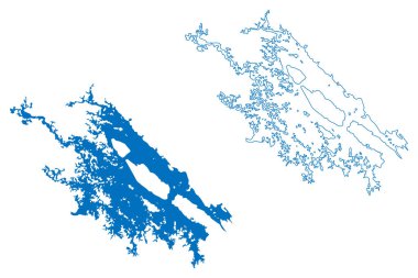 Miguel Aleman Gölü (Meksika Birleşik Devletleri, Meksika) harita vektör illüstrasyonu, çizim barajı Miguel Aleman baraj haritası