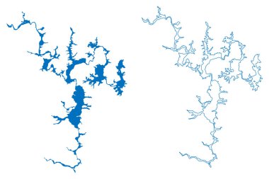 Vilyuy Gölü (Rusya Federasyonu, Rusya) harita vektör illüstrasyonu, çizim çizimi Vilyuy Barajı haritası