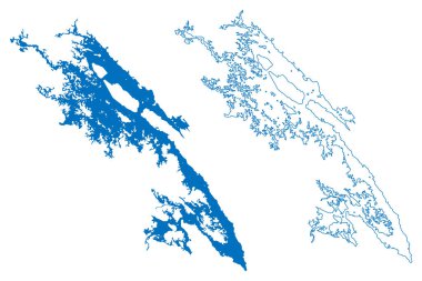 Miguel Aleman ve Cerro de Oro Gölü (Meksika Birleşik Devletleri, Meksika) harita vektör illüstrasyonu, çizim barajı Miguel de la Madrid Hurtado baraj haritası