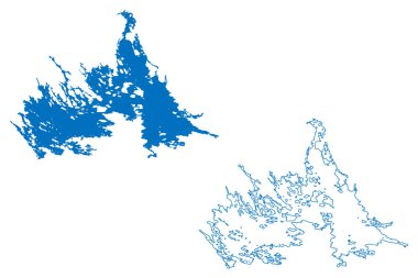 Smallwood barajı (Kanada, Newfoundland ve Labrador) harita vektör illüstrasyonu, çizim barajı Lobstick ve Michikamau gölü haritası