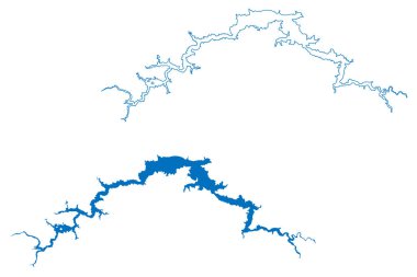 Zimapan Gölü (Meksika, Meksika) harita vektör illüstrasyonu, kroki çizimi Presa Fernando Hiriart Balderrama Barajı haritası