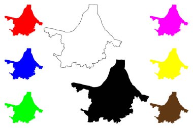 Kolkata kenti (Hindistan Cumhuriyeti, Batı Bengal eyaleti) harita vektör çizimi, çizim çizimi Calcutta haritası