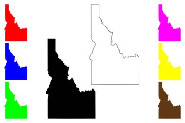 Idaho Eyaleti (Amerika Birleşik Devletleri, ABD veya ABD) silueti ve ana hat haritası