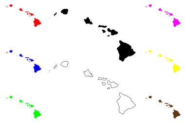 Hawaii Eyaleti (Amerika Birleşik Devletleri, ABD veya ABD) silueti ve ana hat haritası, Mokuaina o Hawaii,