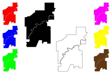 Edmonton şehri (Kanada, Alberta Eyaleti) harita vektör çizimi, karalama çizimi Edmonton haritası