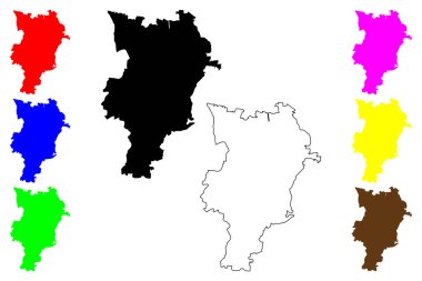 Dongying Şehri (Çin Halk Cumhuriyeti, PRC) harita vektör illüstrasyonu, karalama çizimi Dongying İlçe düzeyinde şehir haritası