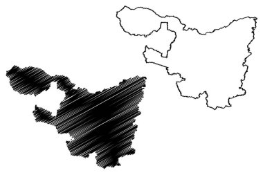 Frauenfeld İlçesi (İsviçre, İsviçre Konfederasyonu, Thurgau Kantonu veya Thurgovia) harita vektör çizimi, karalama çizimi Bezirk Frauenfeld haritası