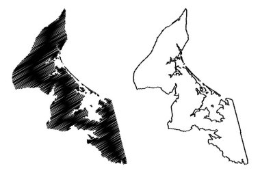 Prince County (Kanada, Prince Edward Adası Eyaleti, Kuzey Amerika) harita vektör çizimi, çizim Comte de Prince haritası