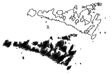 Manitoulin Bölgesi (Kanada, Ontario Eyaleti, Kuzey Amerika) harita vektör çizimi, çizim çizimi Manitoulin haritası