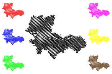 TulIn a der Donau district (Republic of Austria or osterreich, Lower Austria or Niedersterreich state) map vektör ilüstrasyon, doodle sketch Bezirk Tulln map