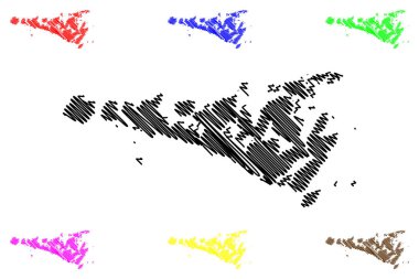 Manitoulin Bölgesi (Kanada, Ontario Eyaleti, Kuzey Amerika) harita vektör çizimi, çizim çizimi Manitoulin haritası