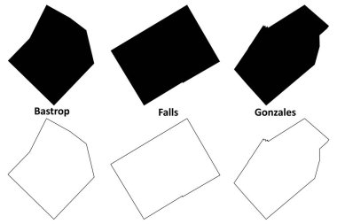 Falls, Bastrop and Gonzales County, Texas (Counties in Texas, United States of America,USA, U.S., US) map vector illustration, scribble sketch map clipart