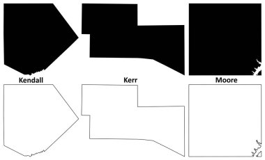 Kendall, Kerr ve Moore County, Teksas (Texas, Amerika Birleşik Devletleri, ABD) harita vektör çizimi, çizim haritası