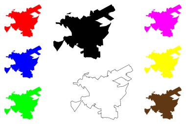Vitoria da Conquista şehri (Brezilya Federatif Cumhuriyeti, Bahia Eyaleti) harita vektör illüstrasyonu, çizim Vitria da Conquista haritası,