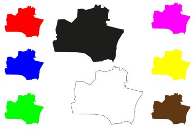 Bahadurgarh şehri (Hindistan Cumhuriyeti, Haryana Eyaleti) harita vektör illüstrasyonu, çizim Bahadurgarh haritası