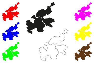 Bhadravati şehri (Hindistan Cumhuriyeti, Karnataka Eyaleti) harita vektör çizimi, karalama çizimi Bhadravathi veya Çelik Şehir haritası