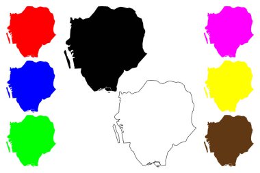 Udupi şehri (Hindistan Cumhuriyeti, Karnataka Eyaleti) harita vektör illüstrasyonu, çizim Udupi haritası