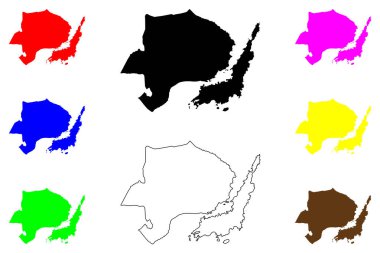 Bitung şehri (Endonezya Cumhuriyeti, Bölge Sulawesi) harita vektör çizimi, karalama çizimi Bitung haritası