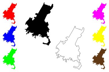 Neyshabur şehri (İran İslam Cumhuriyeti, İran, IRI, Razavi Khorasan ili) harita vektör çizimi, karalama çizimi Nishapur haritası