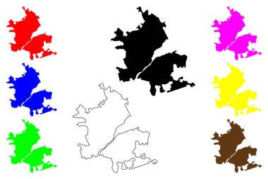 Saqqez şehri (İran İslam Cumhuriyeti, İran, IRI, Kürdistan ili) harita vektör çizimi, çizim Saqez haritası
