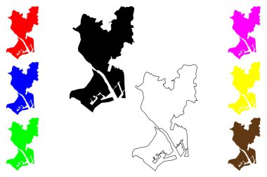 Ichikawa şehri (Japonya, Nihon-koku veya Nippon-koku, Kanto bölgesi) harita vektör çizimi, karalama çizimi Ichikawa-shi haritası