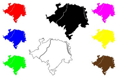 Kawagoe şehri (Japonya, Nihon-koku veya Nippon-koku, Kanto bölgesi) harita vektör çizimi, çizim Kawagoe-shi haritası