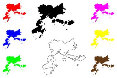Kure şehri (Japonya, Nihon-koku veya Nippon-koku, Chugoku bölgesi) harita vektör çizimi, karalama çizimi Kure-shi haritası