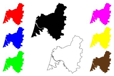 Sakata şehri (Japonya, Nihon-koku veya Nippon-koku, Tohoku bölgesi) harita vektör çizimi, çizim çizimi Sakata-shi haritası