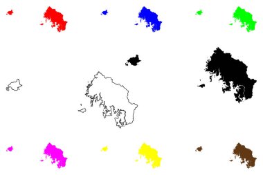 Sasebo şehri (Japonya, Nihon-koku veya Nippon-koku, Kyushu bölgesi) harita vektör çizimi, Sasebo-shi harita çizimi