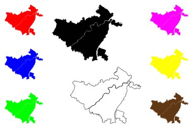 Takaoka şehri (Japonya, Nihon-koku veya Nippon-koku, Chubu bölgesi) harita vektör çizimi, karalama çizimi Takaoka-shi harita
