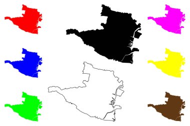 Yokkaichi şehri (Japonya, Nihon-koku veya Nippon-koku, Kansai bölgesi) harita vektör çizimi, çizim Yokkaichi-shi haritası