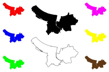 Yonago şehri (Japonya, Nihon-koku veya Nippon-koku, Chugoku bölgesi) harita vektör çizimi, çizim Yonago-shi haritası