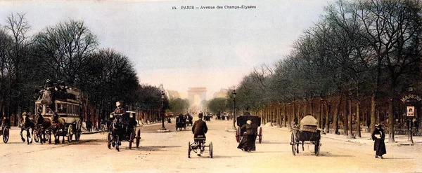 Paris France Circa 1900 Зображення Авеню Шпилів Єлисей Кольорі Стара — стокове фото