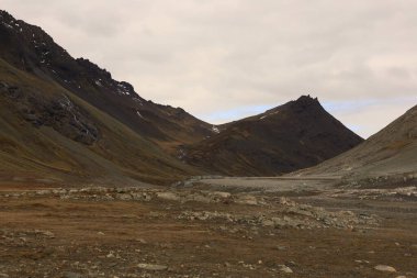 Austurland bölgesinde Hofn 'un kuzeydoğusunda yer alan küçük bir yarımada olan Hvalnes' teki bir dağın manzarasına bakın..