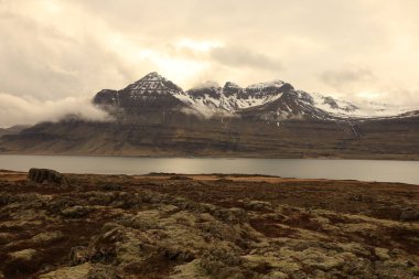 Austurland bölgesindeki İzlanda 'nın doğusundaki Reyoarfjorour fiyordunun görüntüsü