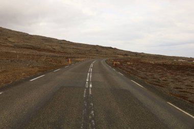 Doğu İzlanda 'da bir fiyort olan Berufjorour' daki yola bakın..