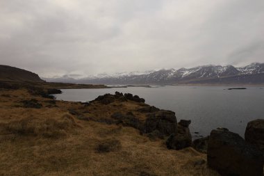 Austurland bölgesindeki İzlanda 'nın doğusundaki Reyoarfjorour fiyordunun görüntüsü