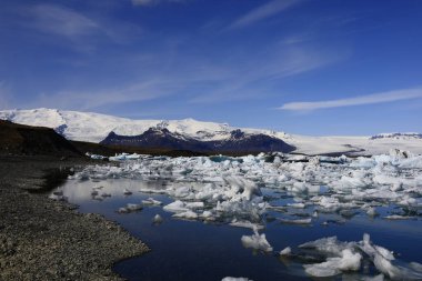 Jokulsarlon İzlanda 'nın güneyindeki Vatnajokull Ulusal Parkı' nın güneyinde büyük bir buzul gölüdür.