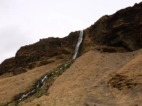 İzlanda 'nın güneyinde, Seljalandsfoss şelalesinin yanında bir şelale manzarası