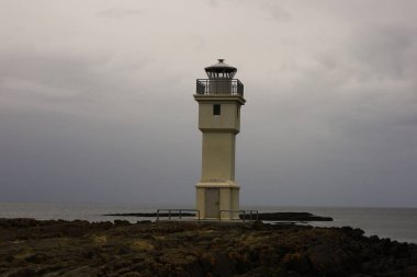 İzlanda 'nın batı kıyısındaki Akranes deniz fenerinin görüntüsü, başkentin 50 km kuzeyinde.