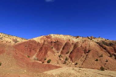 Fas 'taki Haut Atlas Oriental Ulusal Parkı' ndaki bir dağın manzarası. Doğu Yüksek Atlas Dağları 'nın içinde ve yakınında 49.000 hektarlık bir alanı kaplıyor