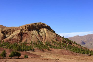 Fas 'taki Haut Atlas Oriental Ulusal Parkı' ndaki bir dağın manzarası. Doğu Yüksek Atlas Dağları 'nın içinde ve yakınında 49.000 hektarlık bir alanı kaplıyor