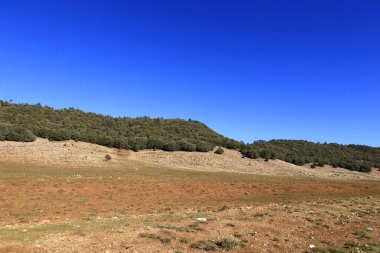 Fas 'taki Haut Atlas Oriental Ulusal Parkı' ndaki bir dağın manzarası. Doğu Yüksek Atlas Dağları 'nın içinde ve yakınında 49.000 hektarlık bir alanı kaplıyor