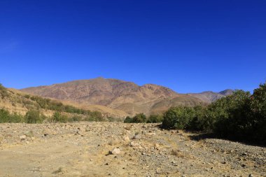 Fas 'taki Haut Atlas Oriental Ulusal Parkı' ndaki bir dağın manzarası. Doğu Yüksek Atlas Dağları 'nın içinde ve yakınında 49.000 hektarlık bir alanı kaplıyor.