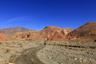 Fas 'taki Haut Atlas Oriental Ulusal Parkı' ndaki bir dağın manzarası. Doğu Yüksek Atlas Dağları 'nın içinde ve yakınında 49.000 hektarlık bir alanı kaplıyor.
