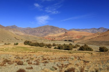 Fas 'taki Haut Atlas Oriental Ulusal Parkı' ndaki bir dağın manzarası. Doğu Yüksek Atlas Dağları 'nın içinde ve yakınında 49.000 hektarlık bir alanı kaplıyor.
