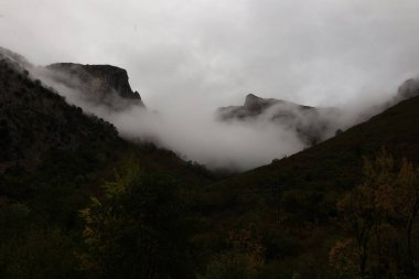 Picos de Europa Ulusal Parkı 'ndaki bir dağın manzarası, İspanya' nın kuzeyinde, Picos de Europa dağlık kesiminde bir ulusal parktır.